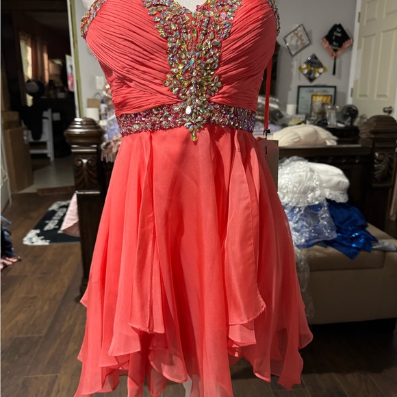 Elegant Coral Embellished Dress - Picture 1 of 8